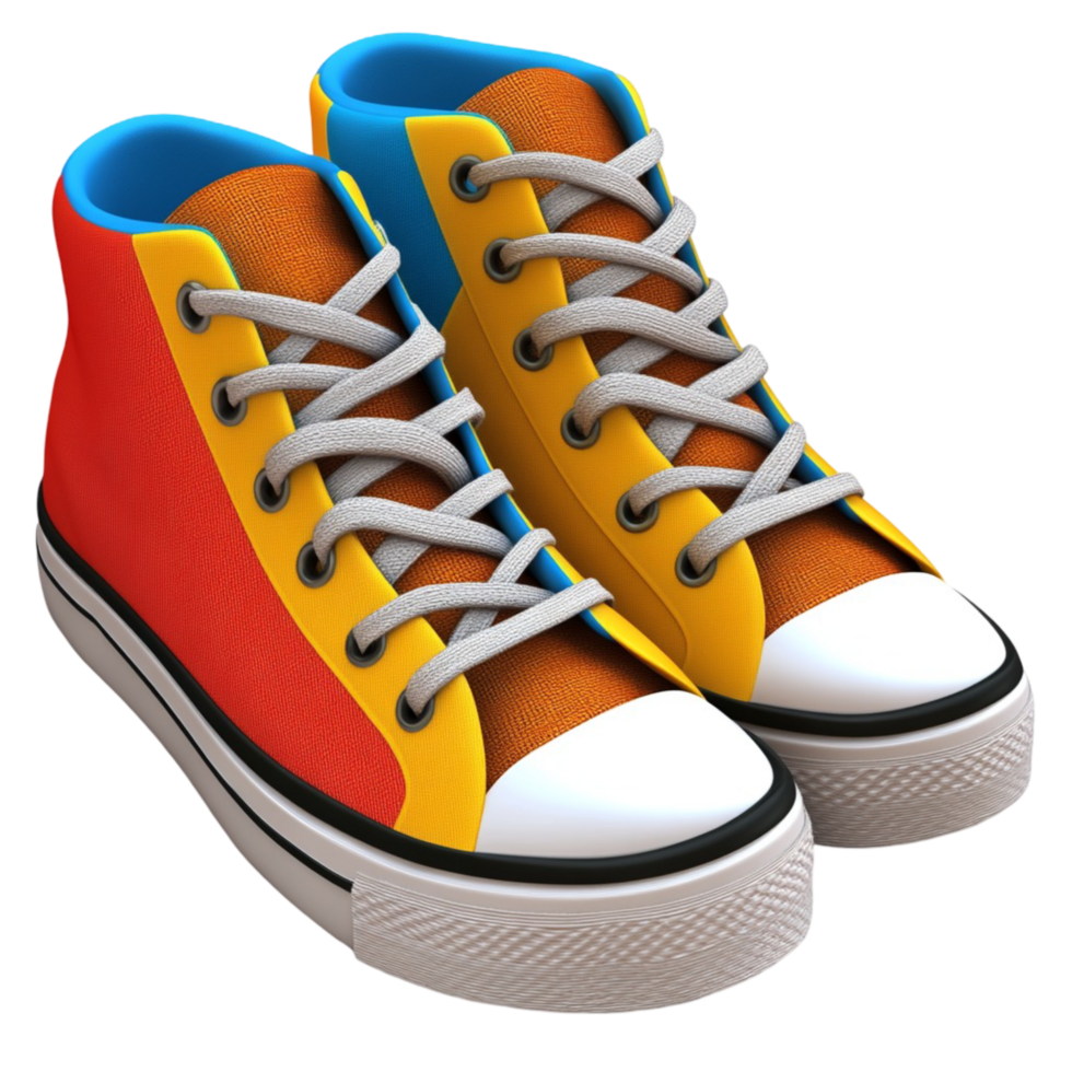 Trendy High Top Orange and Blue Canvas Sneakers for Men and Women png
