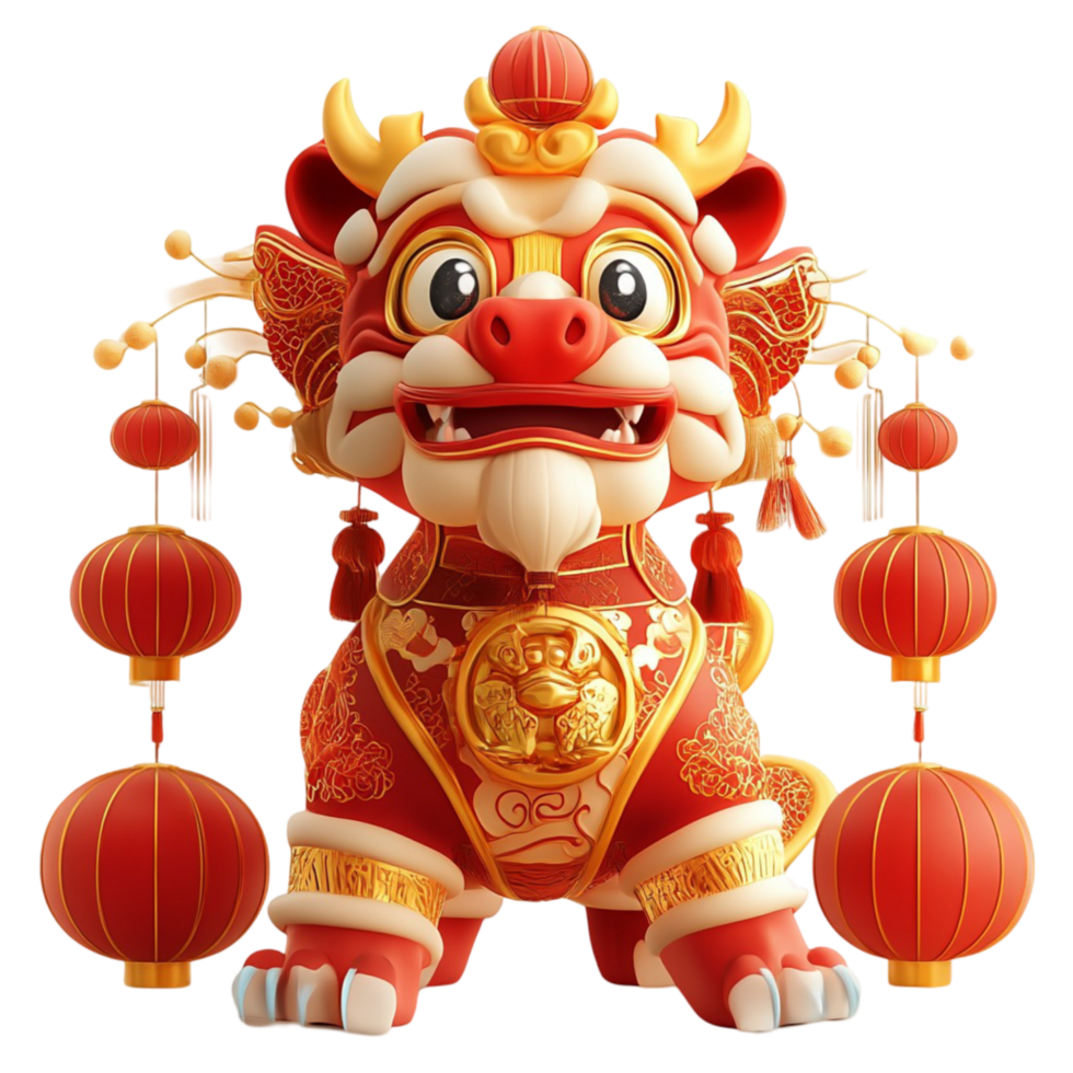 Traditional Chinese New Year Lion Dance Figurine png