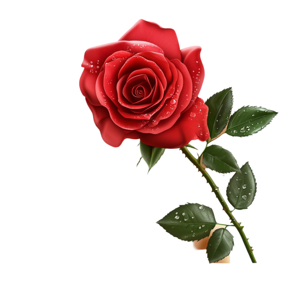 Elegant Red Rose with Thorny Stem on White png