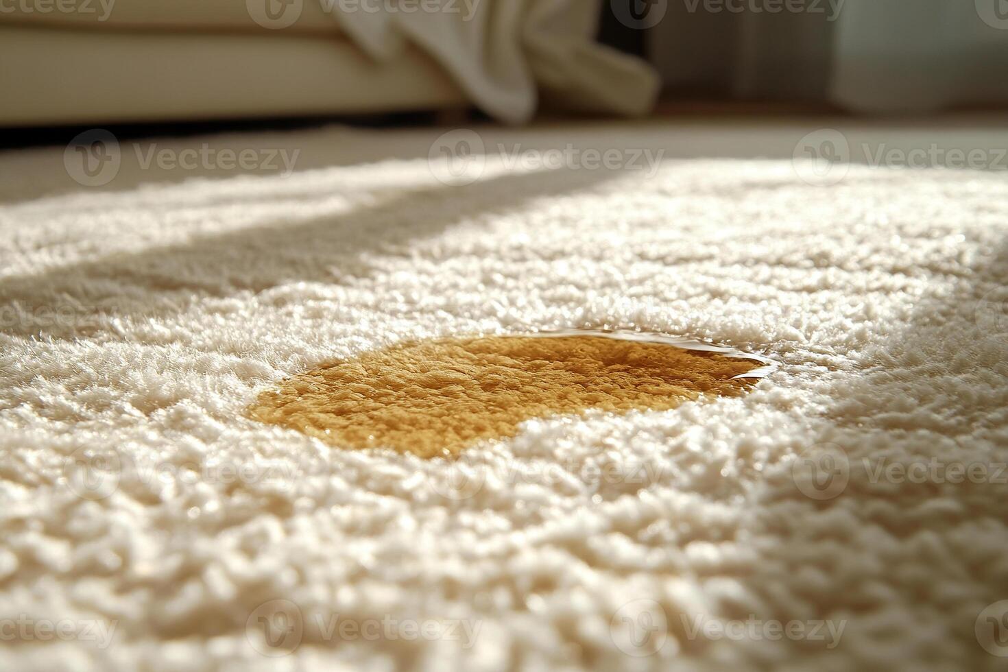 Dirty brown stain from coffee or tea on white carpet. Generated by artificial intelligence photo