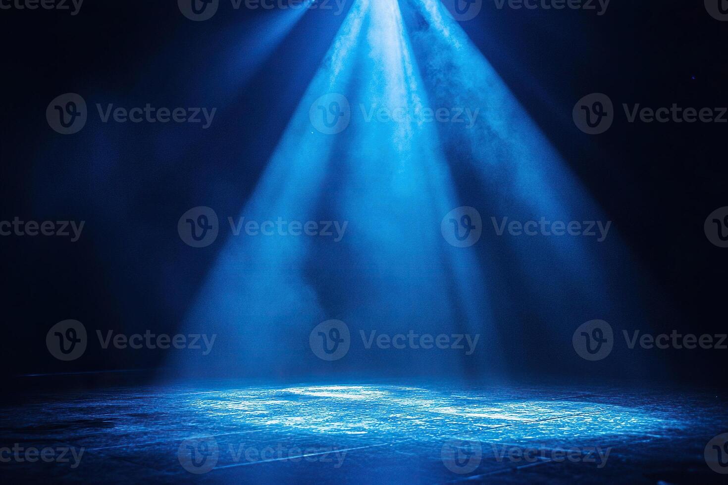 Blue rays of light from spotlights through smoke on a dark stage. Theatre performance. Abstract background. Generated by artificial intelligence photo