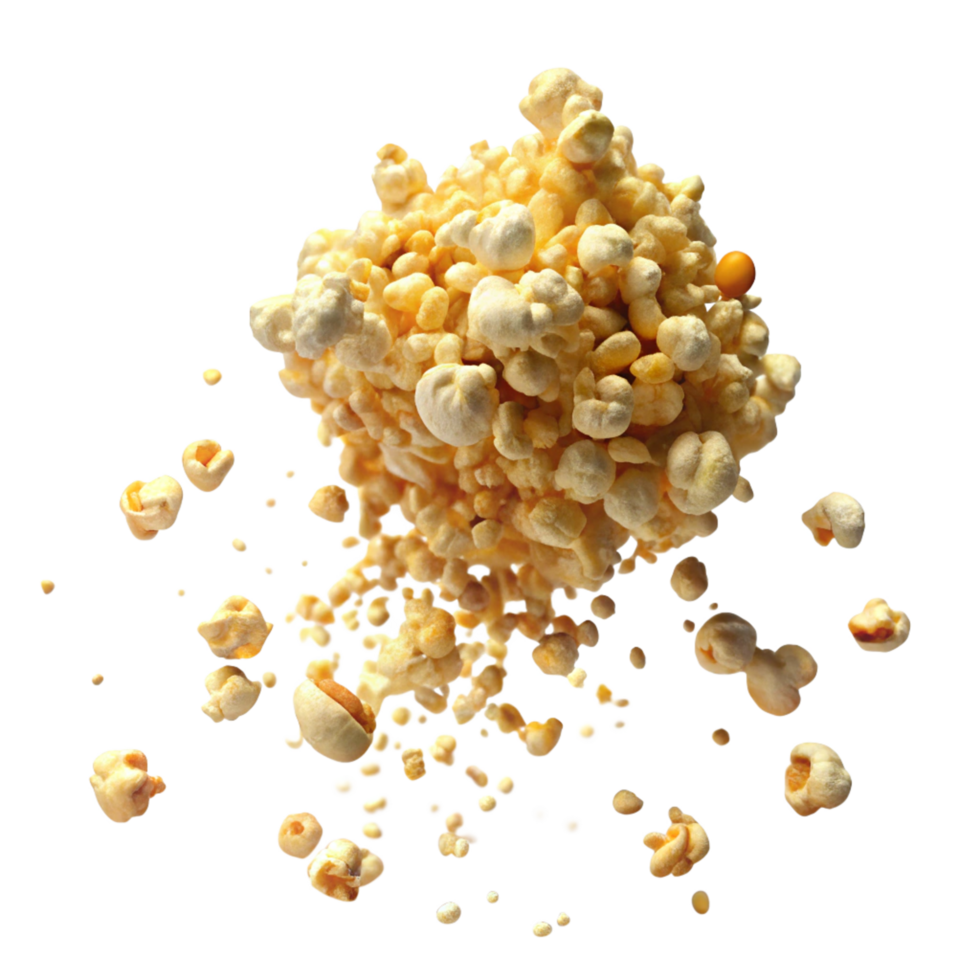 Floating popcorn motion captured with salt on transparent background png