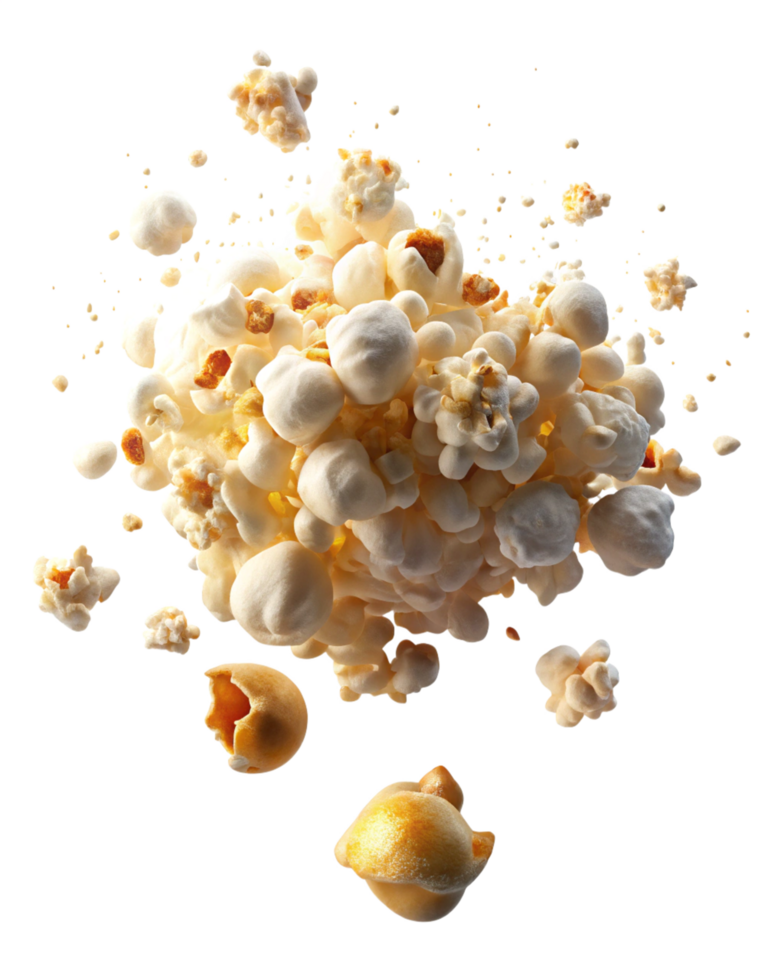 Popped salted corn flying naturally on transparent background png