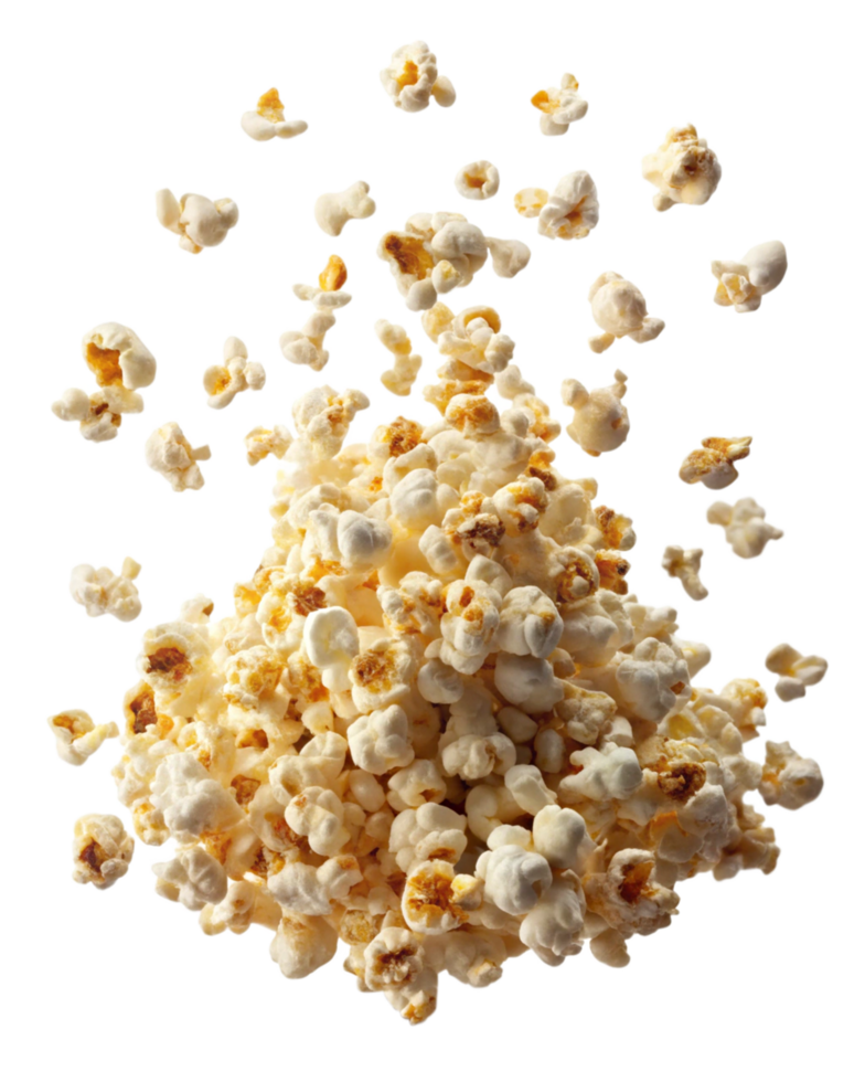 Popcorn explosion with salted kernels on transparent background png
