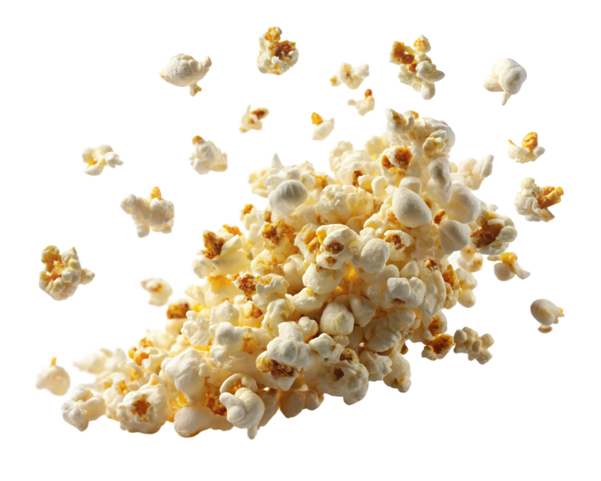 Freshly popped salted popcorn flying on transparent background png