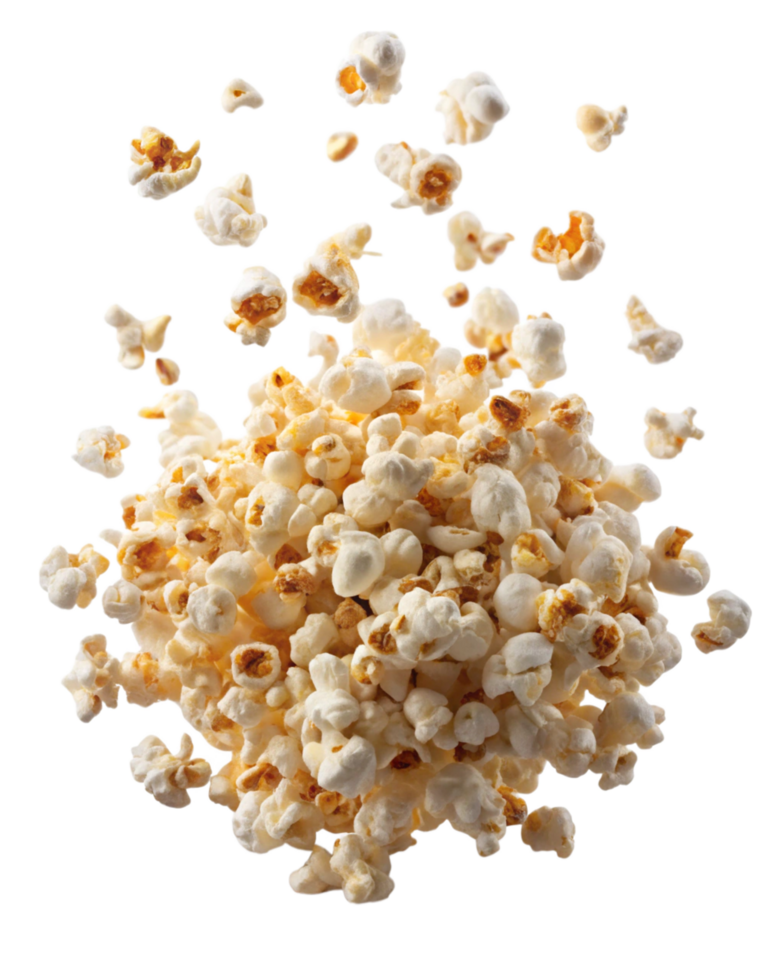Floating salted popcorn pieces on transparent background png