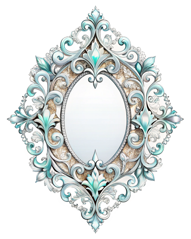 High-class ornamental frame with delicate engravings and diamond accents on transparent background png