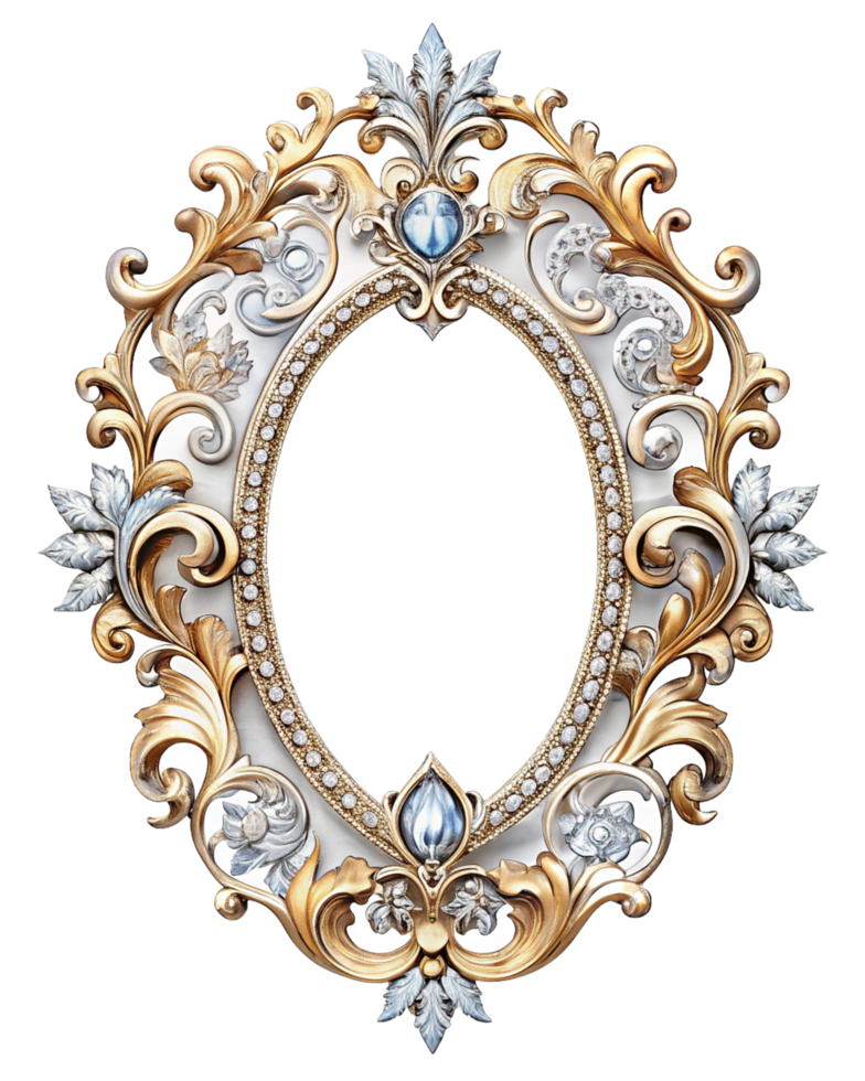 Exquisite golden ornamental frame with gemstone brilliance on transparent background png