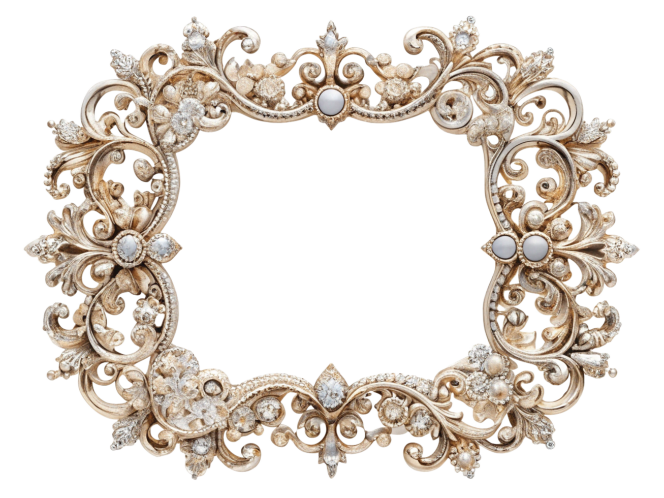 Handcrafted vintage-style ornamental frame with diamond brilliance on transparent background png
