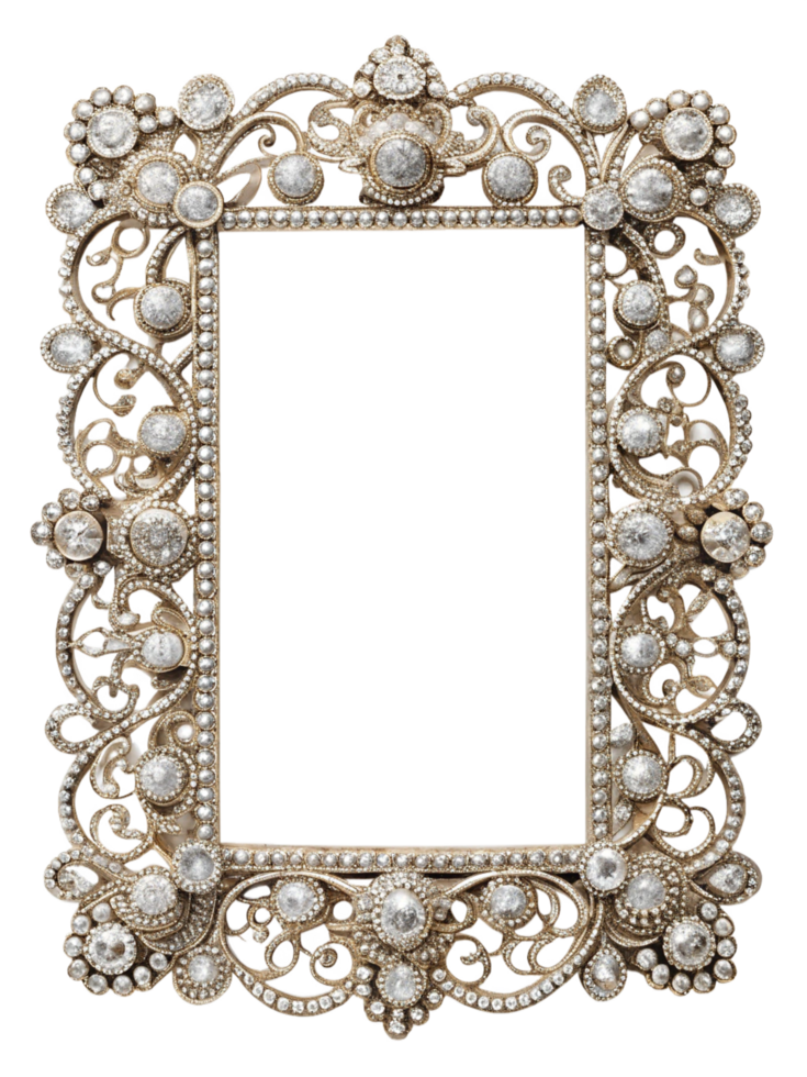 Stunning decorative frame with elegant diamonds and artistic finesse on transparent background png