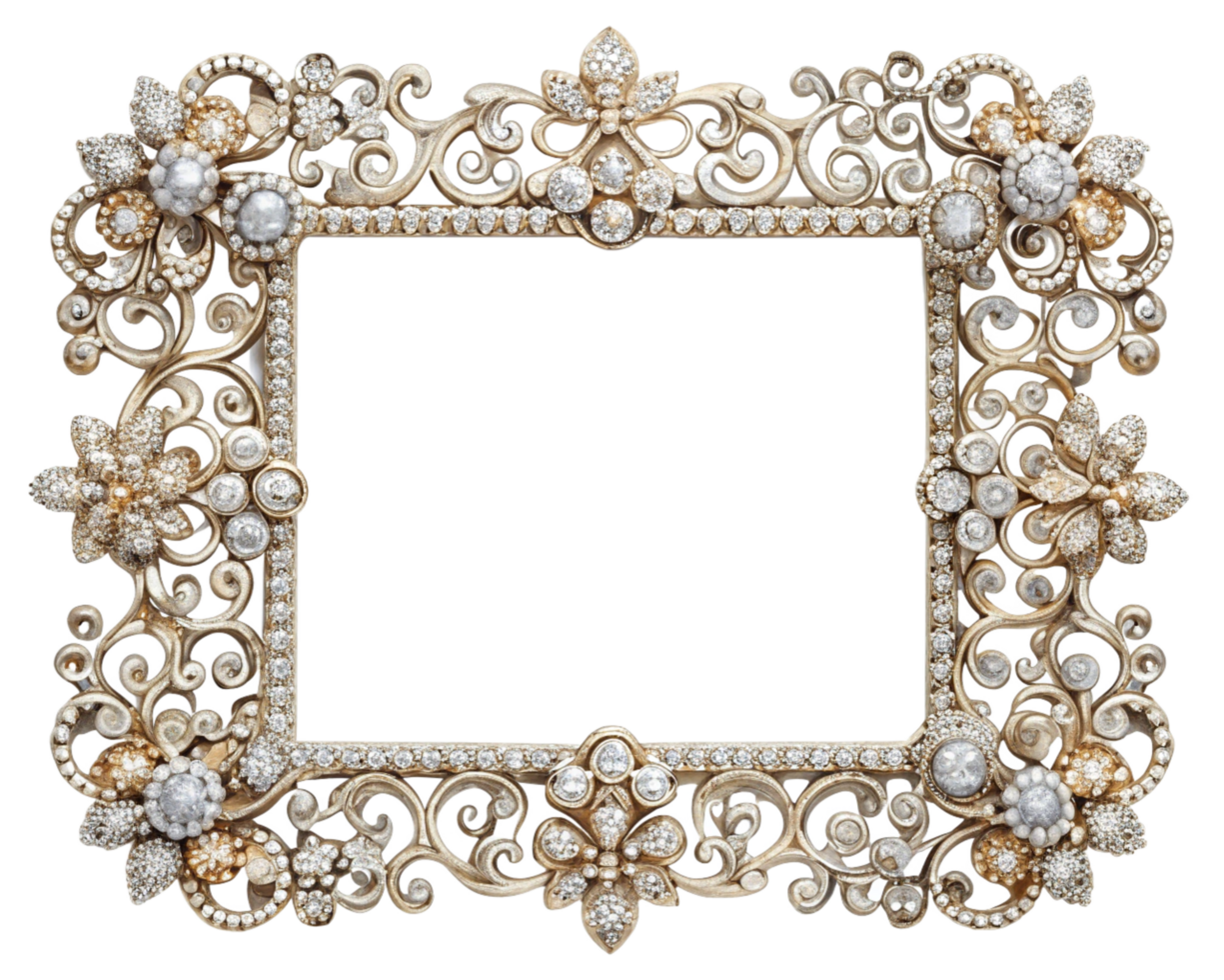 Royal filigree frame with lavish diamond ornamentation on transparent background png