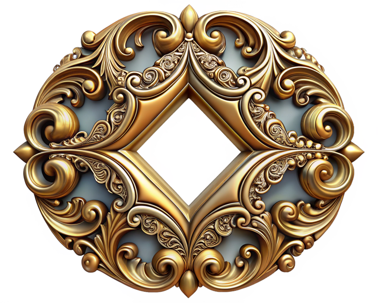 Royal golden frame with luxury diamonds and ornate embellishments on transparent background png