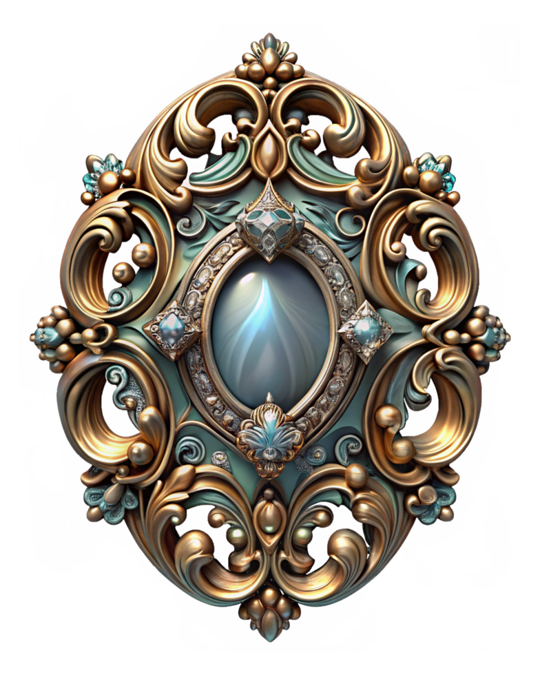 Grand ornamental frame with luxury floral accents and gemstone details on transparent background png