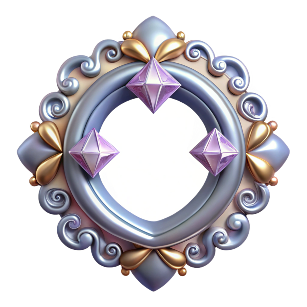 Handcrafted golden ornamental frame with dazzling diamond designs on transparent background png