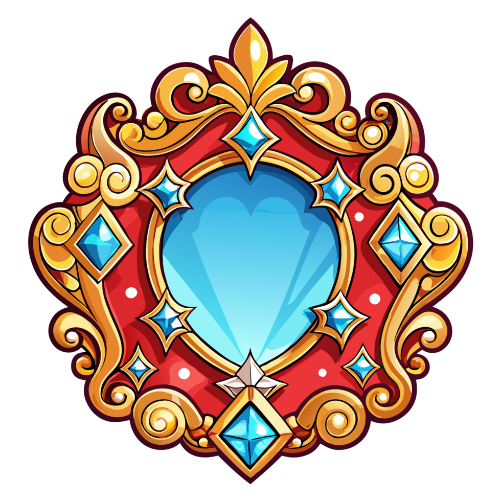 Stylish diamond-adorned frame with vintage-inspired patterns on transparent background png