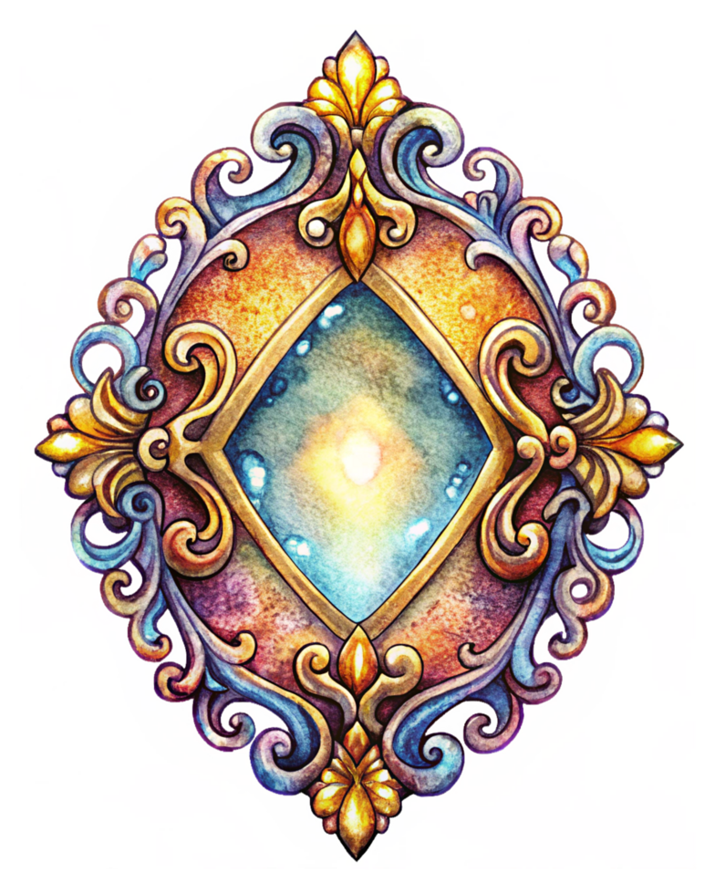 Hand-engraved ornamental frame with elegant diamond placement on transparent background png
