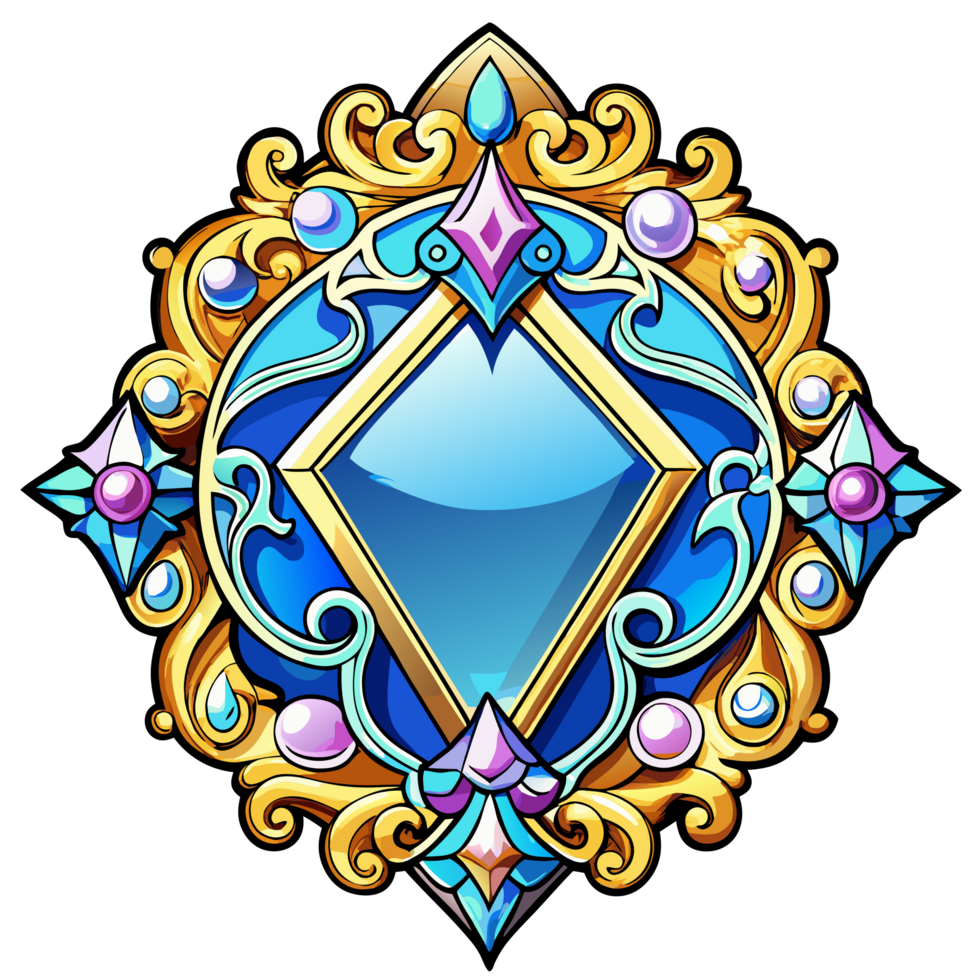 Classic ornamental frame with sparkling gemstone settings on transparent background png