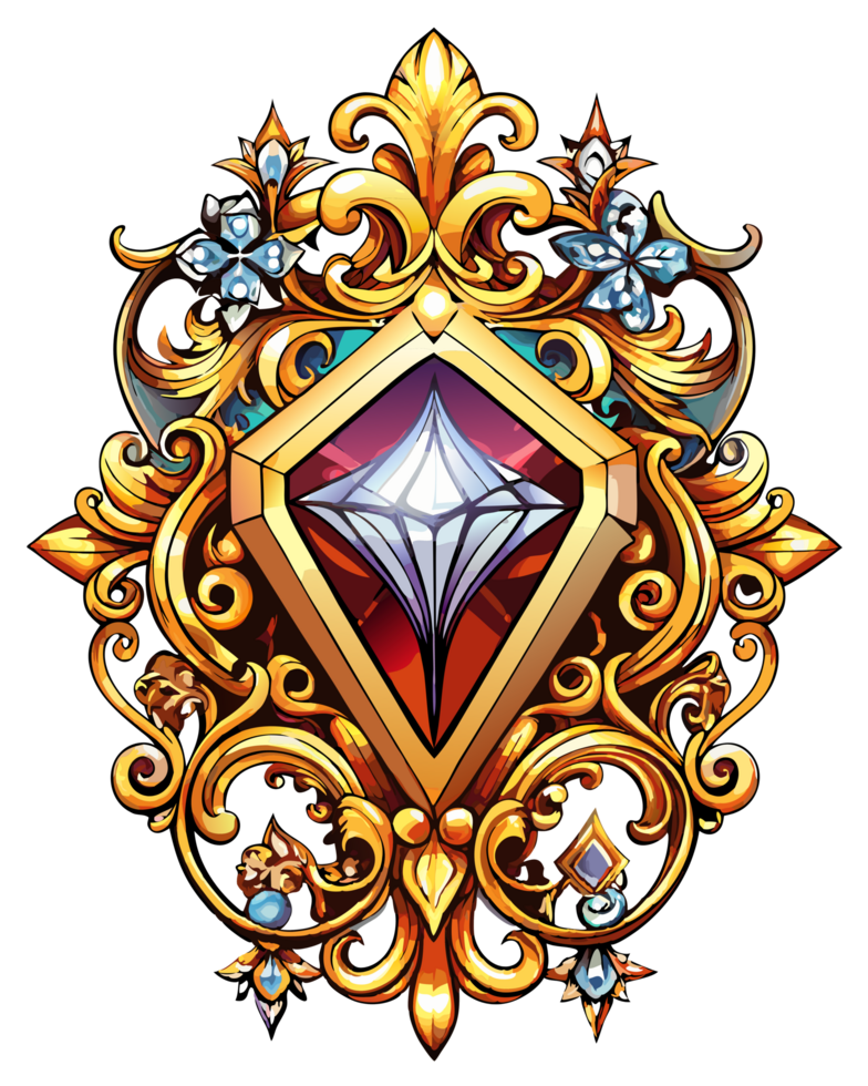 Decorative frame with luxury filigree work and precious stones on transparent background png