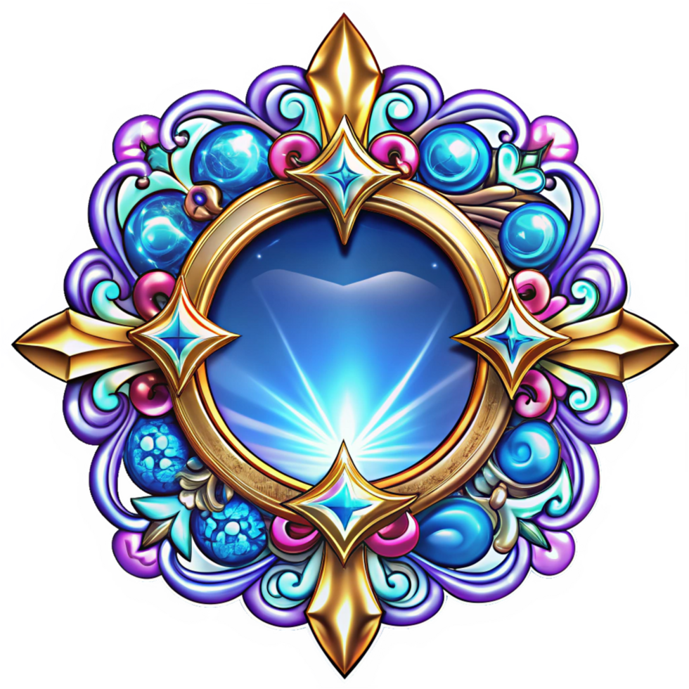 Baroque-inspired ornamental frame with luxury elements and radiant diamonds on transparent background png