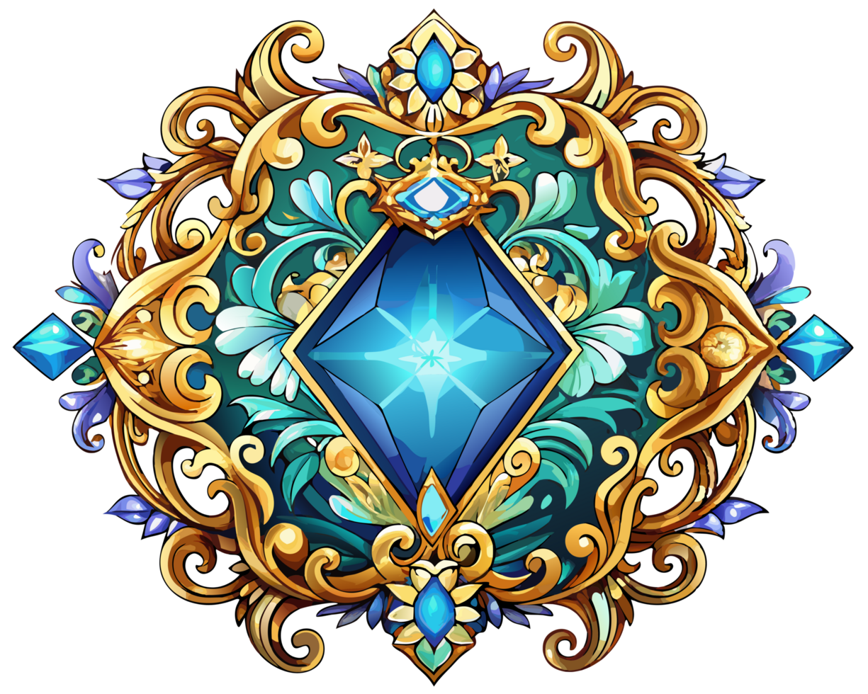 Luxury border frame with ornate accents and embedded diamonds on transparent background png