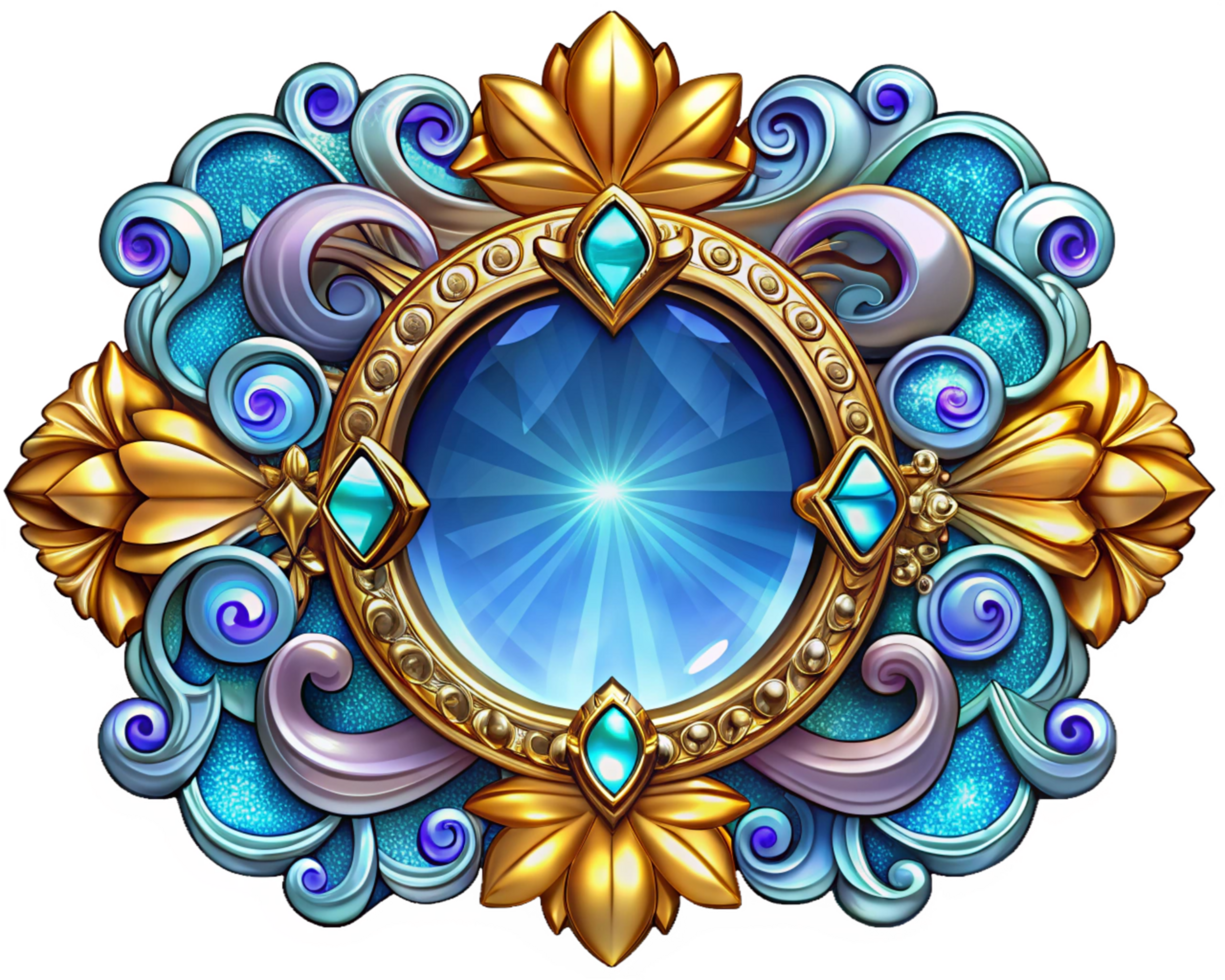 Gold-plated ornamental frame with diamond embellishments on transparent background png