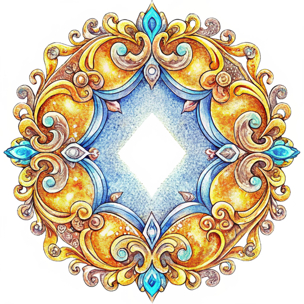 Art nouveau ornamental frame with intricate diamond settings and classic elegance on transparent background png