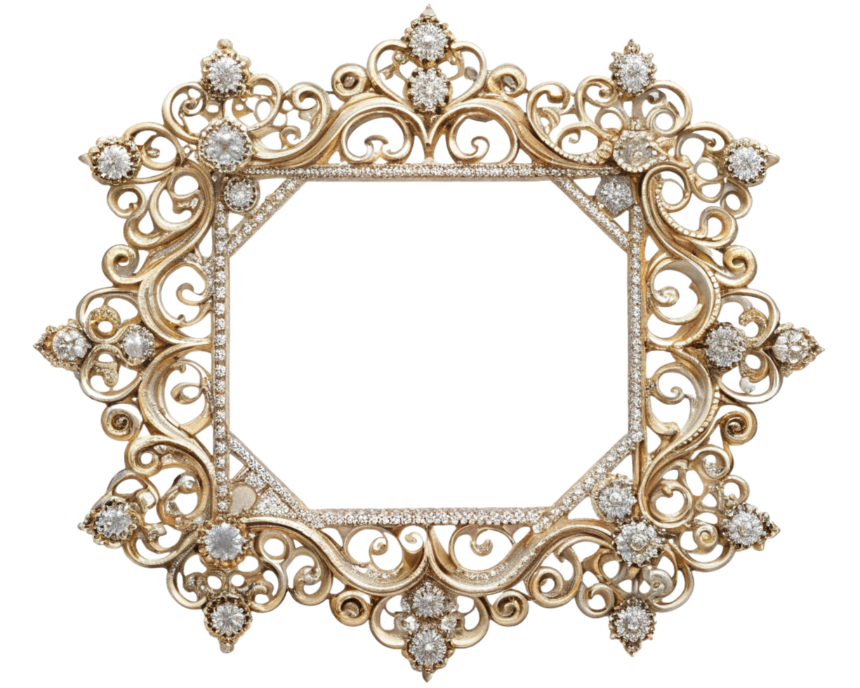 Grand ornamental frame with luxury diamond embellishments on transparent background png