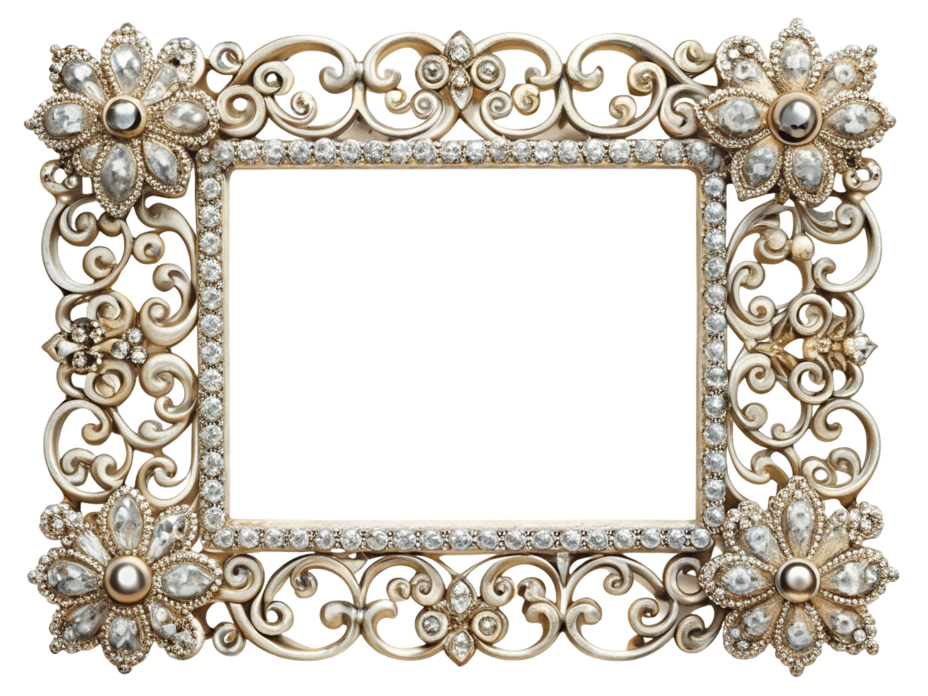 Exquisite ornamental frame with sparkling gemstones and luxury elements on transparent background png