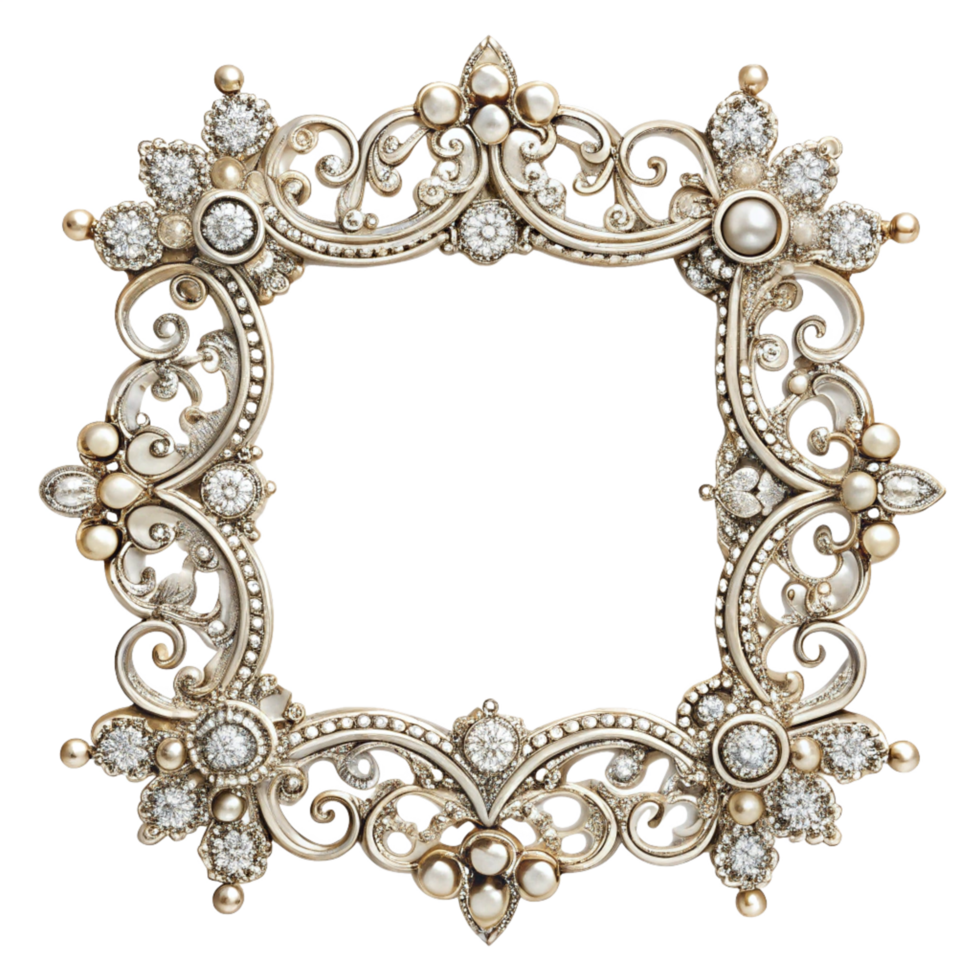Ornamental frame with sparkling diamonds and luxury ornate design on transparent background png