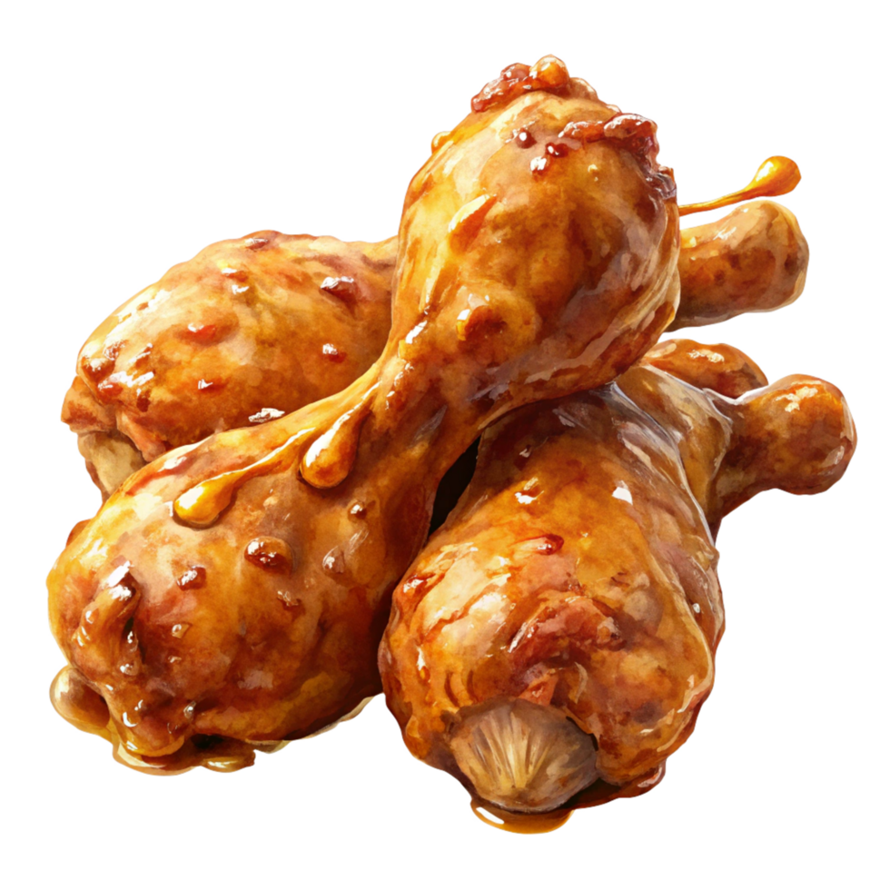 Tempting honey-glazed fried chicken drumstick with deep-fried perfection on transparent background png