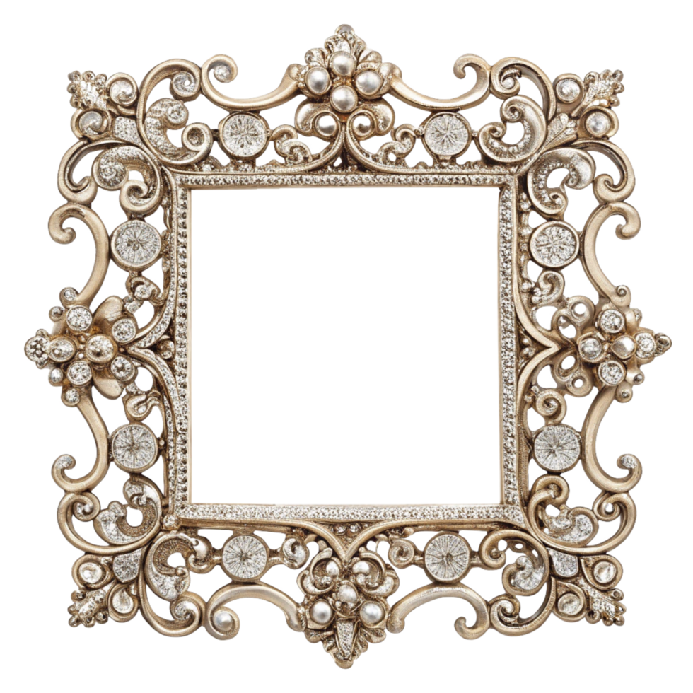 Elegant diamond-studded ornamental frame with intricate luxury details on transparent background png