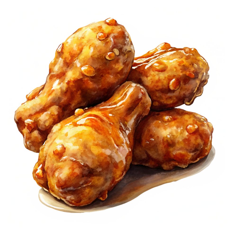 Fried chicken drumstick with a tempting honey glaze layer on transparent background png