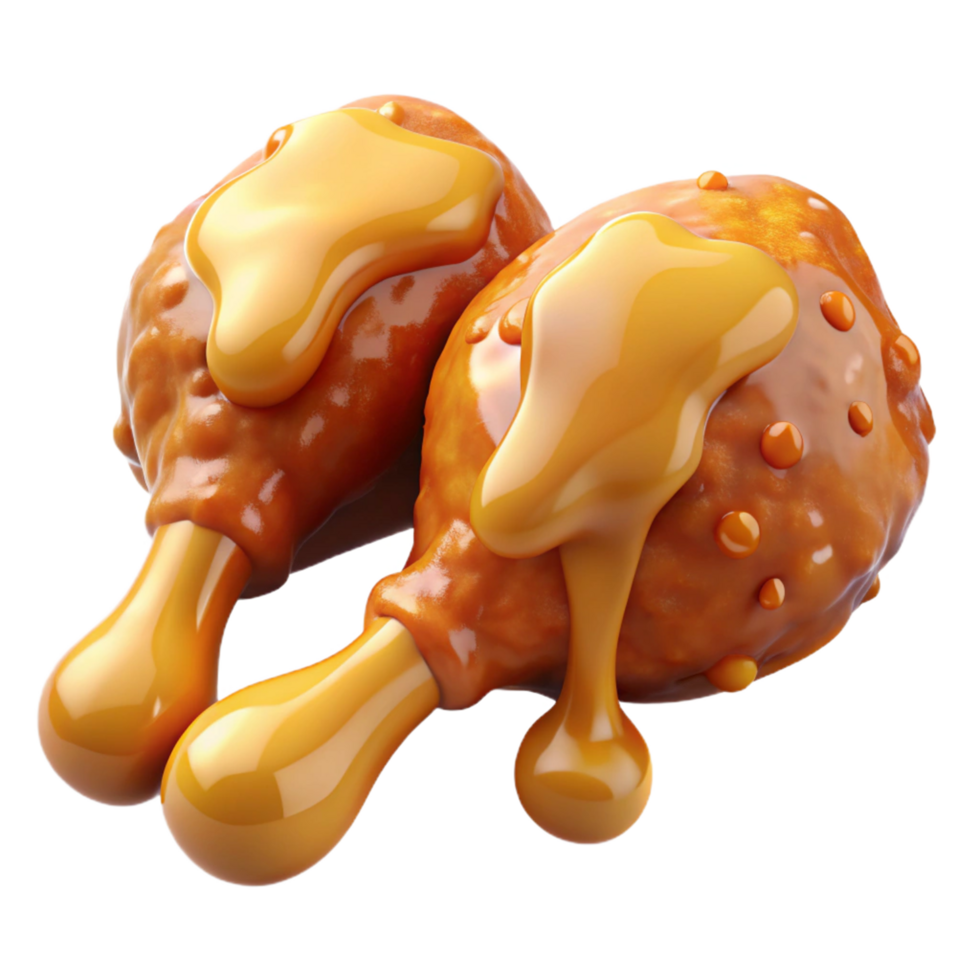 Glistening honey-glazed fried chicken drumstick with a crunchy texture on transparent background png
