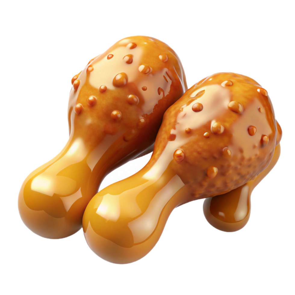Fried chicken drumstick coated in rich and sticky honey glaze on transparent background png