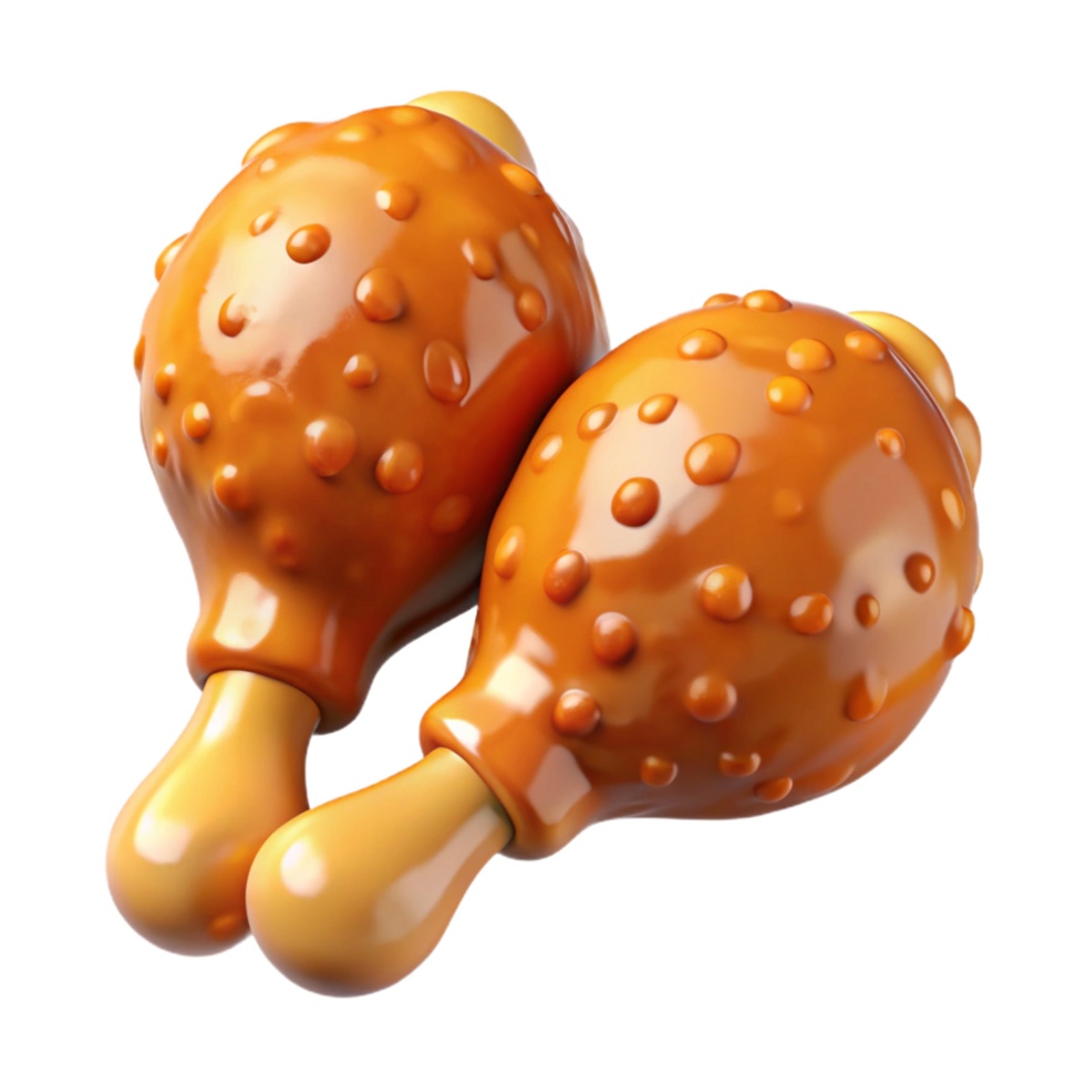 Fried chicken drumstick with a thick honey glaze coating on transparent background png