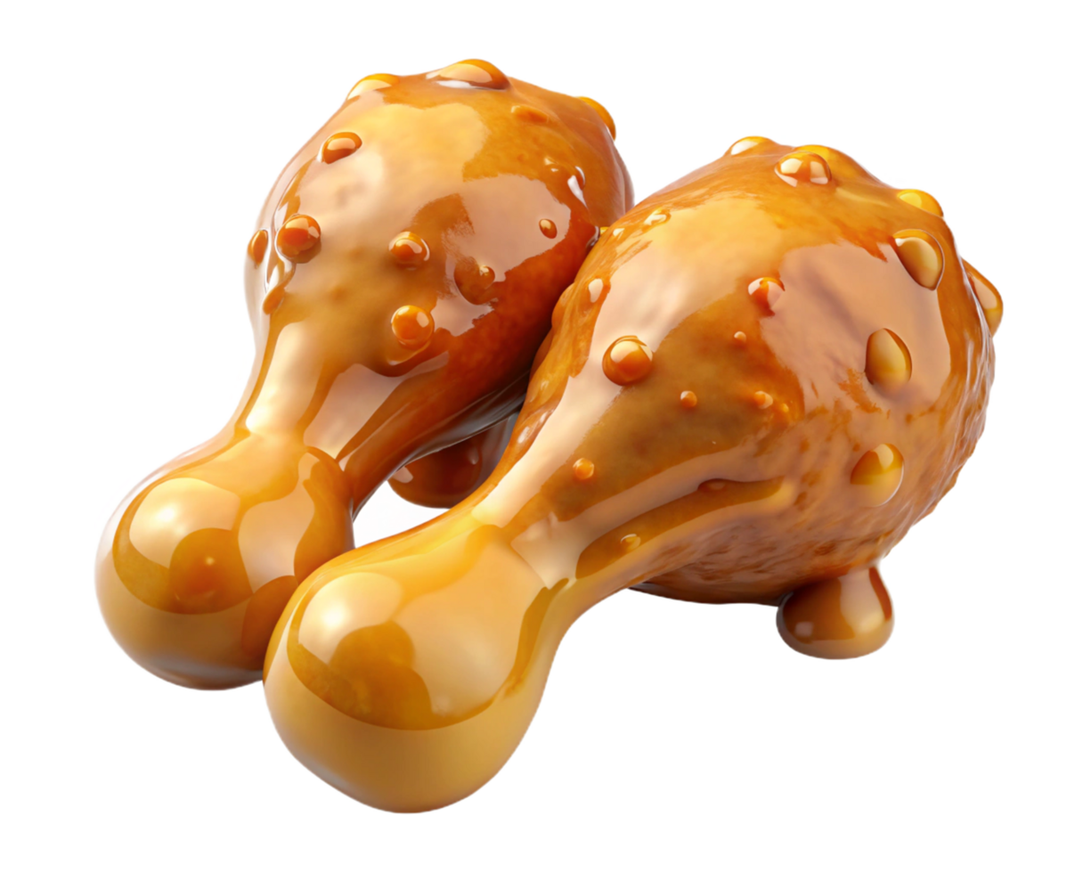 Fried chicken drumstick with a caramelized honey glaze on transparent background png