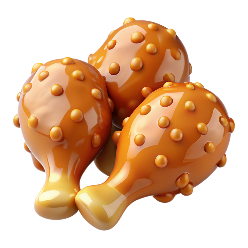 Glazed crispy fried chicken drumstick with a golden hue on transparent background png