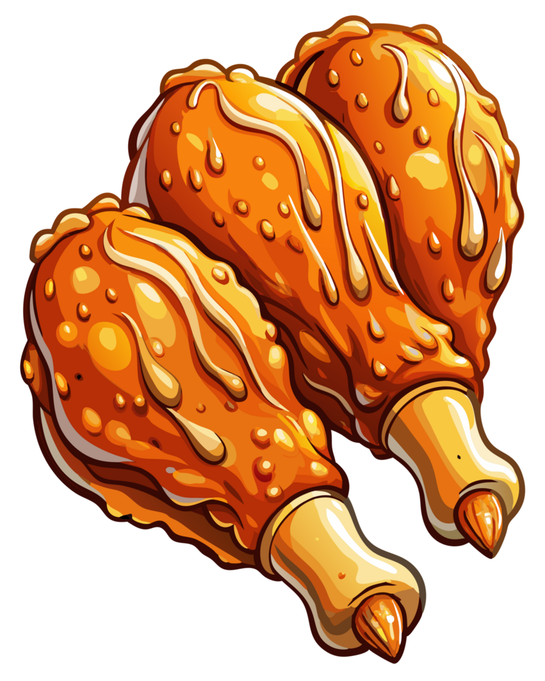 Fried chicken drumstick with a glossy honey glaze on transparent background png
