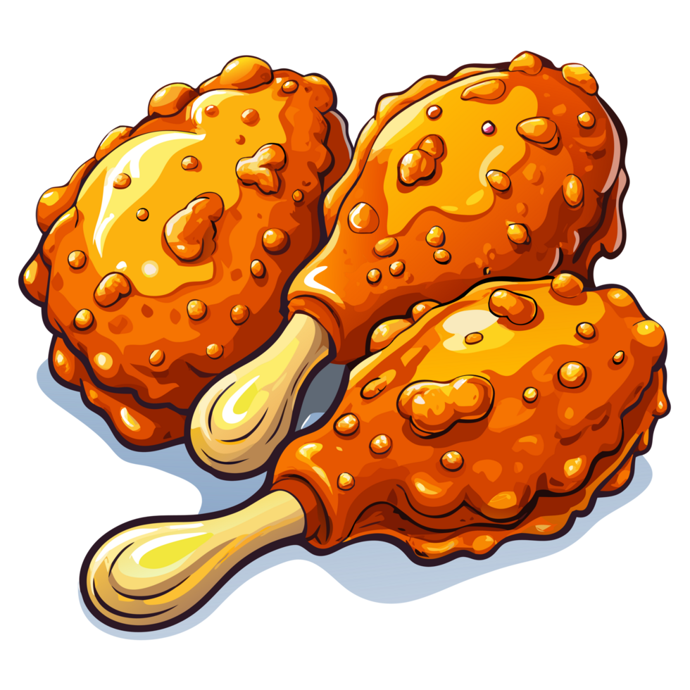 Fried chicken drumstick dripping with golden honey glaze on transparent background png