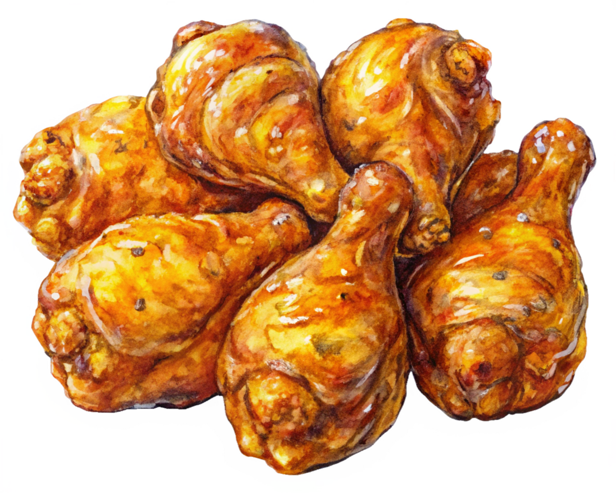 Savory fried chicken drumstick dripping with luscious honey glaze on transparent background png