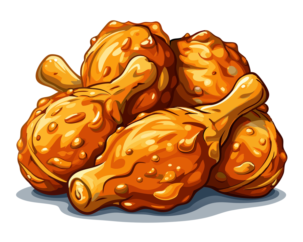 Golden fried chicken drumstick drizzled with honey glaze on transparent background png