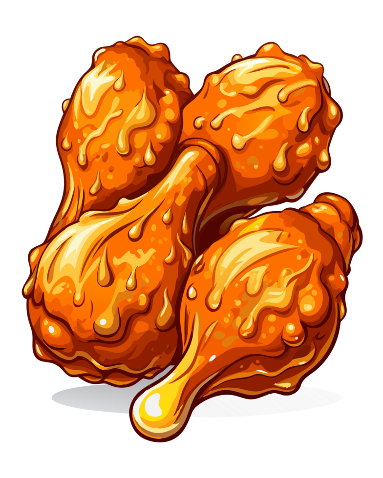 Delicious honey-glazed fried chicken drumstick on transparent background png