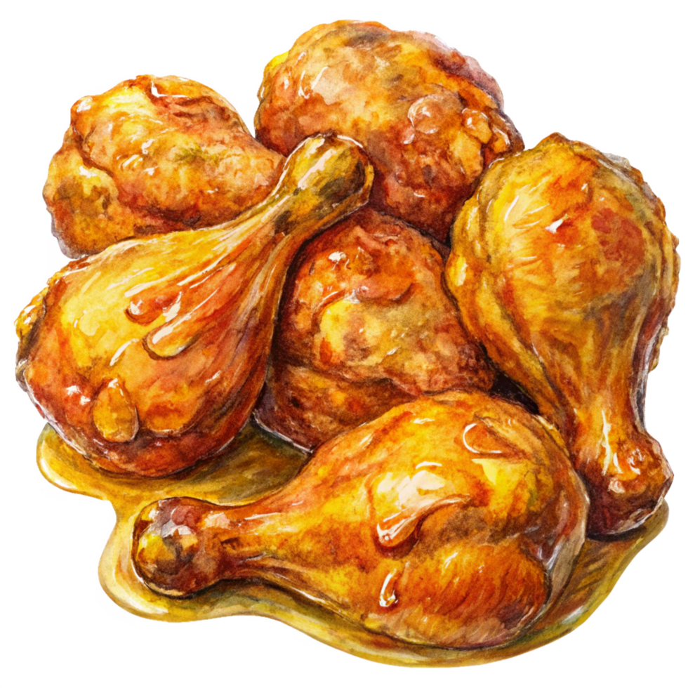 Fried chicken drumstick with sweet and sticky honey glaze on transparent background png