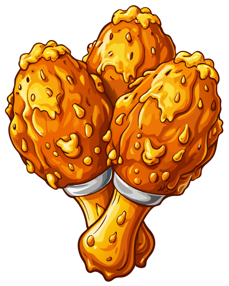 Perfectly cooked fried chicken drumstick with honey glaze on transparent background png