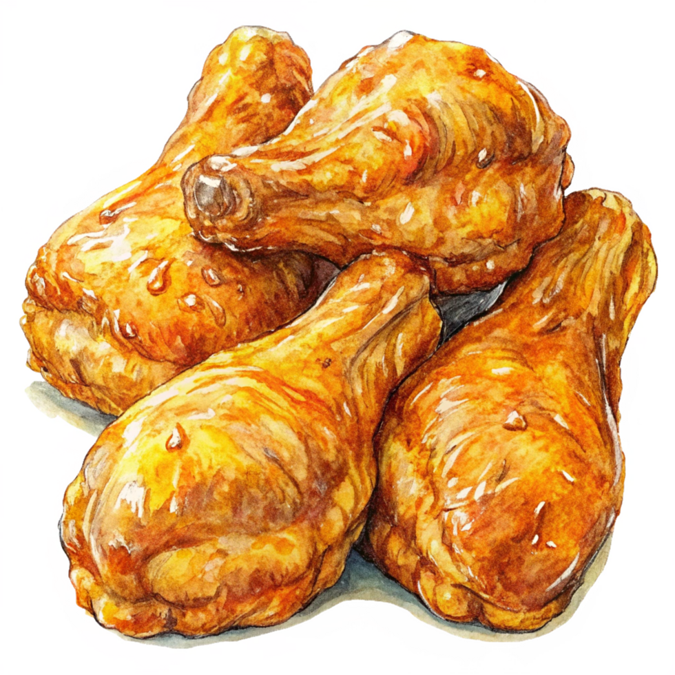 Buttery and crispy honey-glazed fried chicken drumstick on transparent background png
