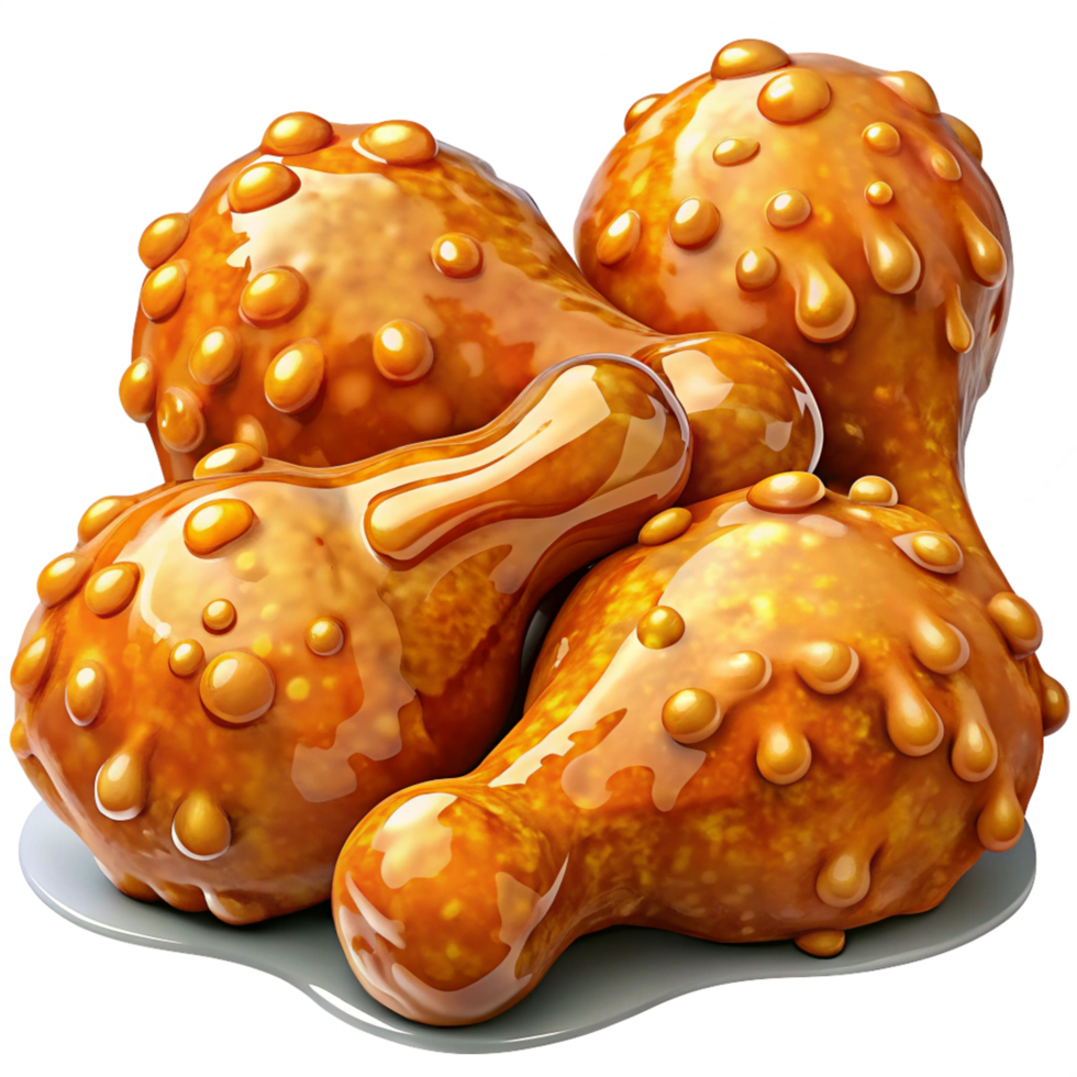 Perfectly crispy honey-glazed fried chicken drumstick on transparent background png