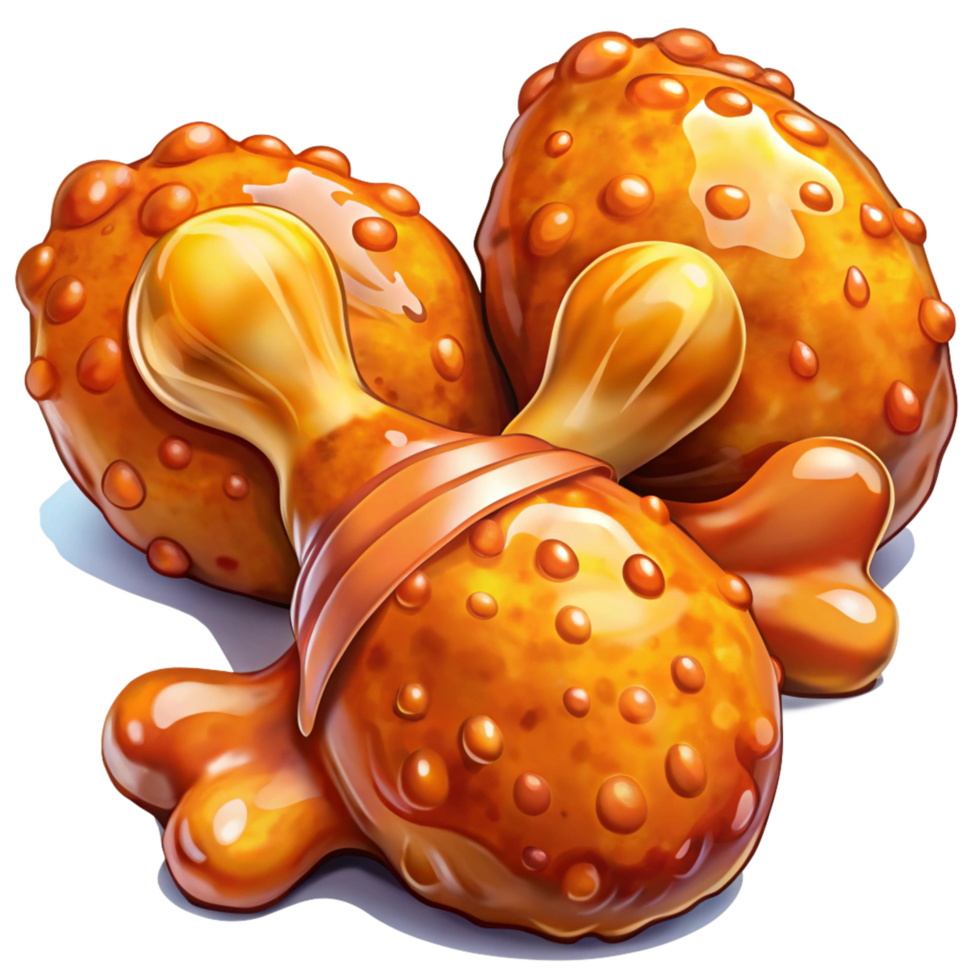 Tasty fried chicken drumstick with a layer of honey glaze on transparent background png