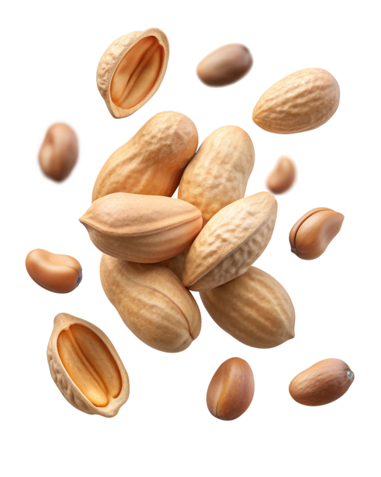 Randomly placed peanuts with natural shapes on transparent background png