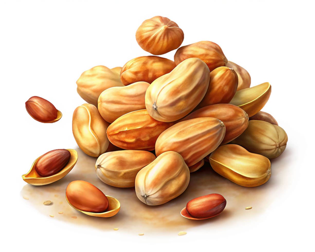 Loose pile of scattered peanuts on transparent background png