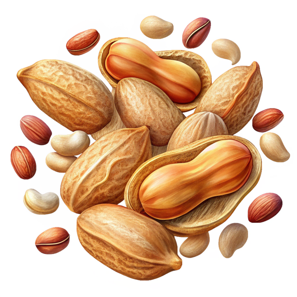 Peanut texture displayed in scattered arrangement on transparent background png